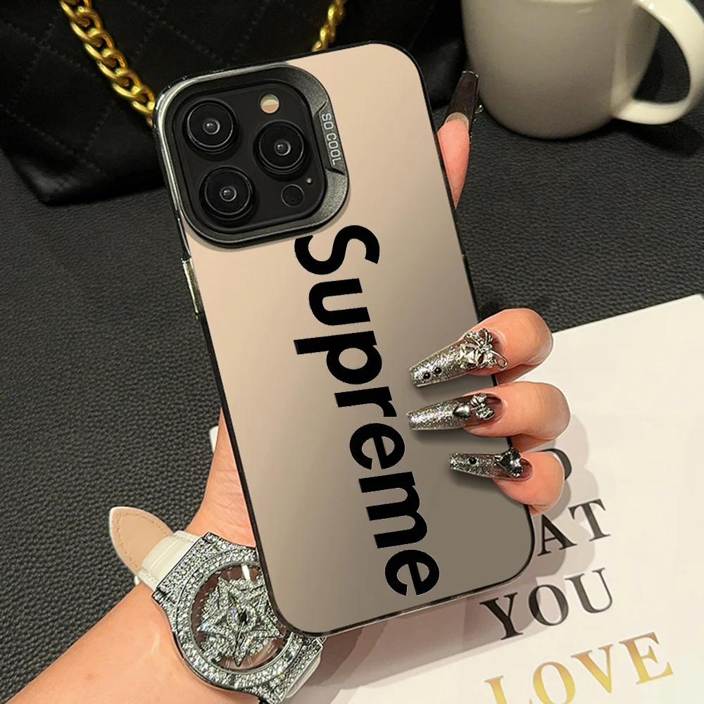 black S-supreme-e Phone Case Phone Case IMD color silver shell For iPhone 16 15 14 13 12 11 Pro Max Plus