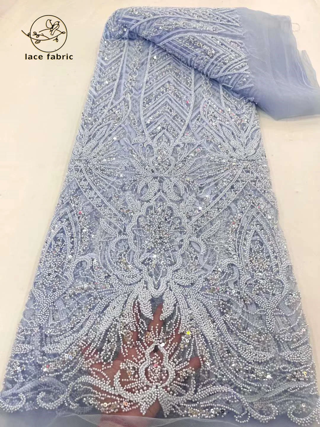 High -End Luxury French Mesh Beaded Lace Fabric 2023 High Quality African Sequins Groom Lace Fabrics For Nigerian Wedding Dress