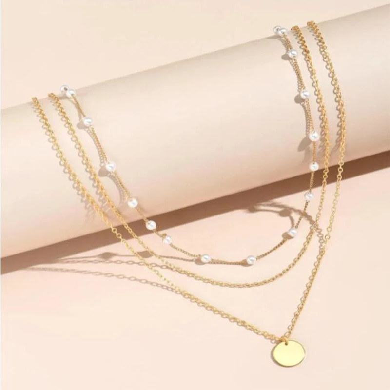 Fashion Vintage Crystal Pearl Pendant Necklace Statement Clavicle Pearl Chain Layered Collar Necklace Trend Pendant Jewelry 2022