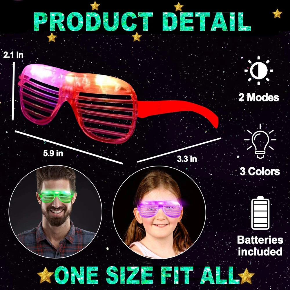 Toys Glow in The Dark Flashing Glasses Neon 6 Color Light up Glasses Glow Sticks Glasses LED Glasses Shutter Shades Glasses