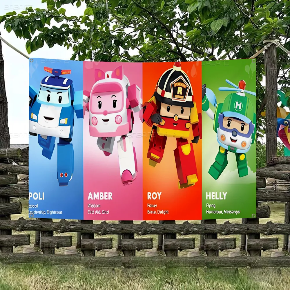 Robocar Polis Family Gatherings Outdoor Atmosphere Flags Camping Decorations Banners