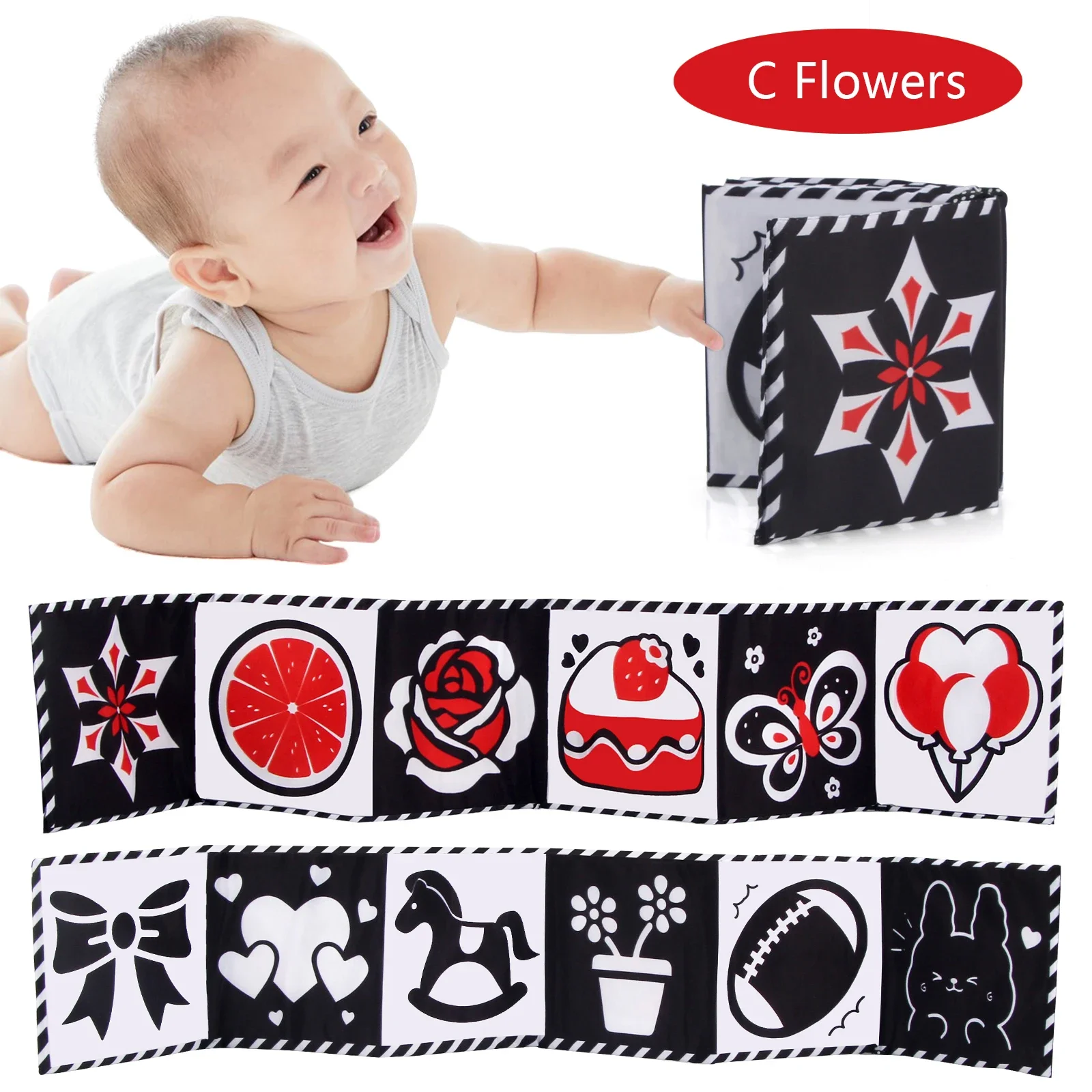 Baby Cloth Book High Contrast Baby Toys 0-36 Months Newborn Crib Toys Black and White Animal Sensory Cloth Books Montessori Toys image 5
