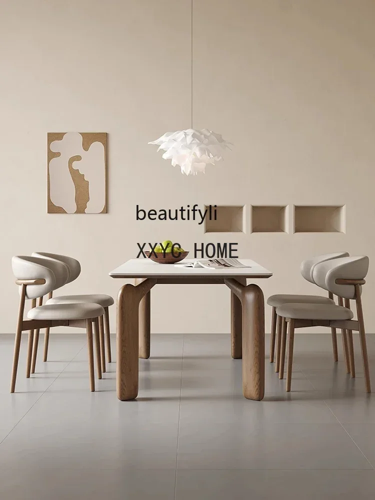 Nordic Style Solid Wood Dining Table Modern Minimalist Walnut Rectangular Stone Plate Dining Table Home