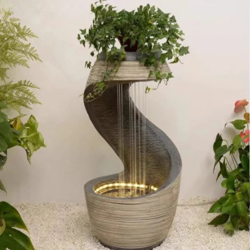 Geometric Shape Water Fountain Cascading Waterfall Design Resin Construction For Outdoor Garden Patio Decor