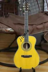 Full solid wood 40 inch OM42 series yellow acoustic wood guitar