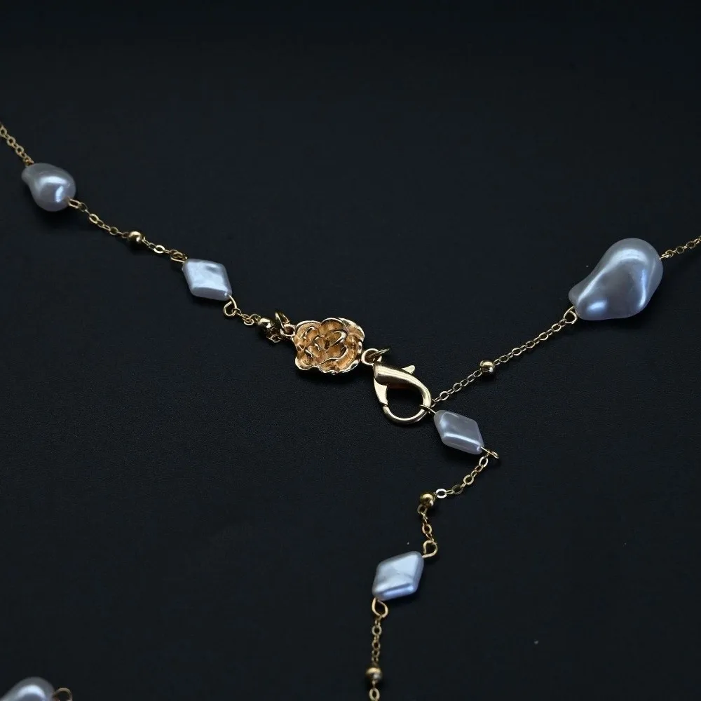 Fashion Adjustable Baroque Waist Chain Rose Imitation Pearl Alloy Belly Chain Sexy Flower Bikini Body Chain Wedding
