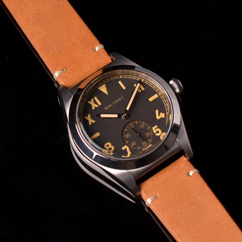 Baltany فستان عتيق ساعة 36 مللي متر فقاعة الظهر 200 متر مقاوم للماء الياقوت السويسري مضيئة جلدية الفولاذ المقاوم للصدأ ساعات المعصم الرجعية