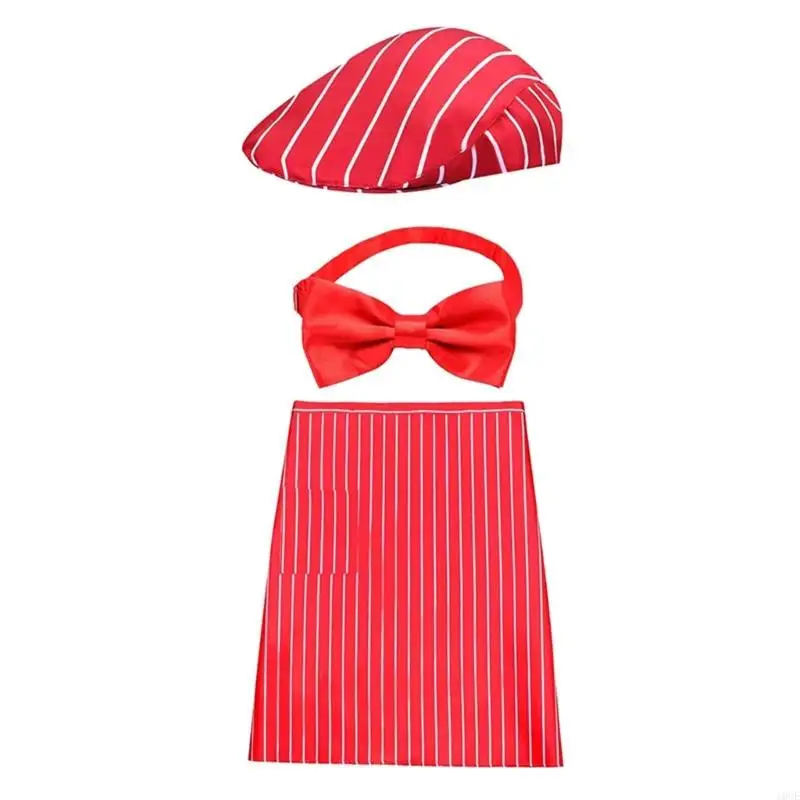 Kostium napoju Sodas z lat 50. wieku Fartuch Stripe, czapki i akcesoria Bowtie Ustaw kostium kelnerki dla kobiet mężczyzn