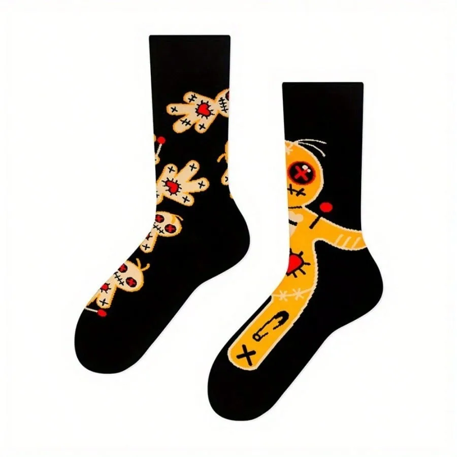 1 pair Unisex Creative Personality Asymmetrical Skull Print Street Style Fashion Socks, Couple Socks, Men\'s Socks