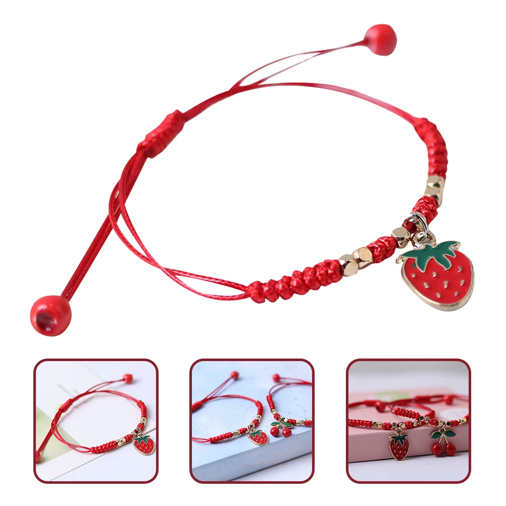 2Pcs Braided Strawberry Wrist Rope Adjustable Friendship Bracelet Cute String Jewelry for Women String Bracelets