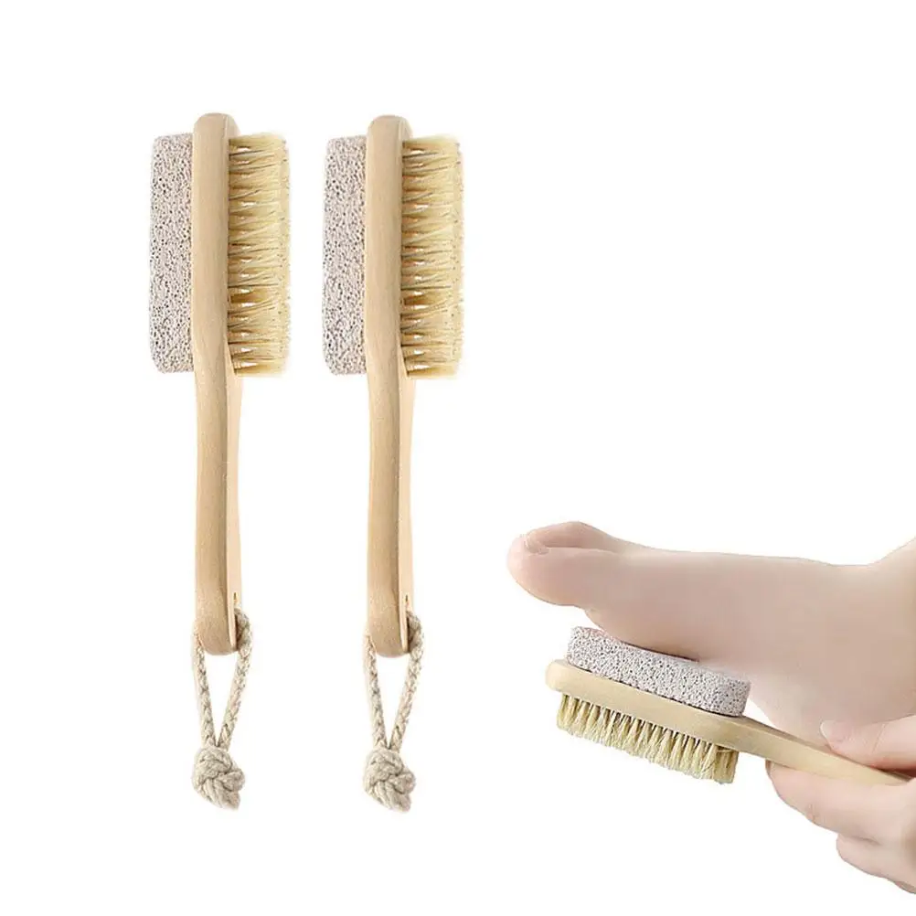 

Pumice Stone Bristle Brush Scrubber Foot Care Exfoliator Wooden Handle Callus Remover Dead Skin Tool