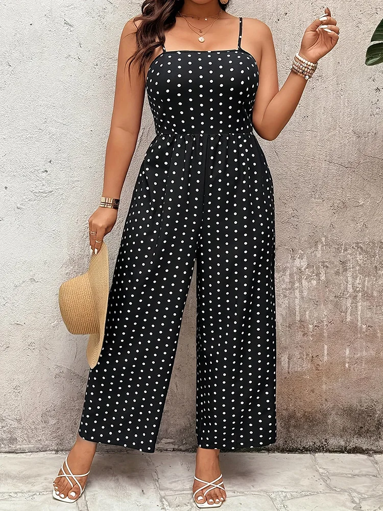 GIBSIE Plus Größe Polka Dot Fliege Rückenfreie Overall Frauen 2026 Sommer Neue Strand Urlaub Stil Casual Damen Breite Bein Overalls