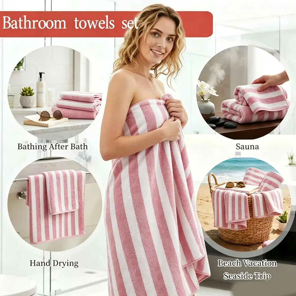 1 Striped Bath Towel Set, Beach Towel, Absorbent Quick-Dry Shower Towel, Ultra-Soft Skin-Friendly Bath Towel, Suitable for Home Bathroom, Ideal Bathroom Supplies and Household Essentials 70X 140cm /27.6X 55.1inch
