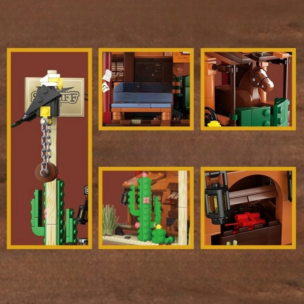 MOC Western Town Eiche Barrel Taverne Bausteine Set Wüste Hütte Saloon Bar Hotel Haus Idee Spielzeug Für Kinder Geburtstag Geschenke