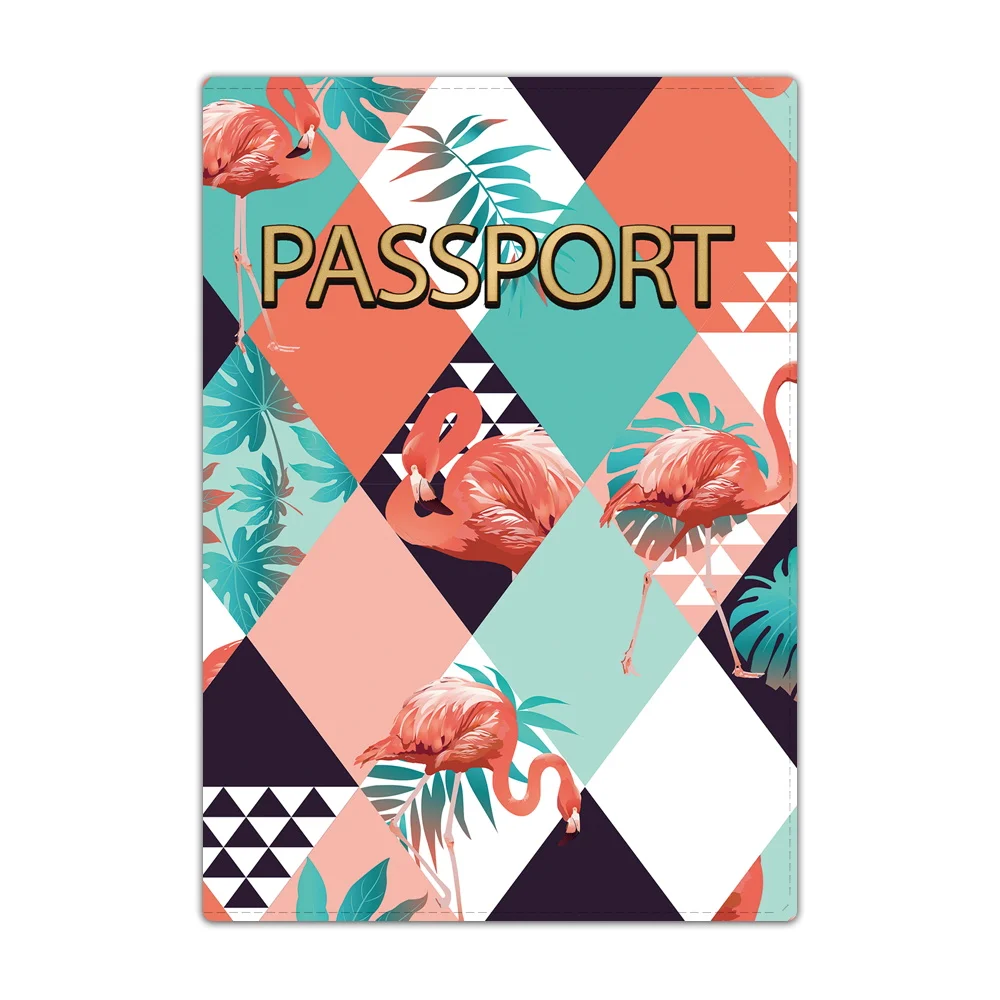 Fashion Passport Cover Holder Multi-Function Travel ID Bank Card Passport Holder Flamingo Printing Simple PU Leather Wallet Case