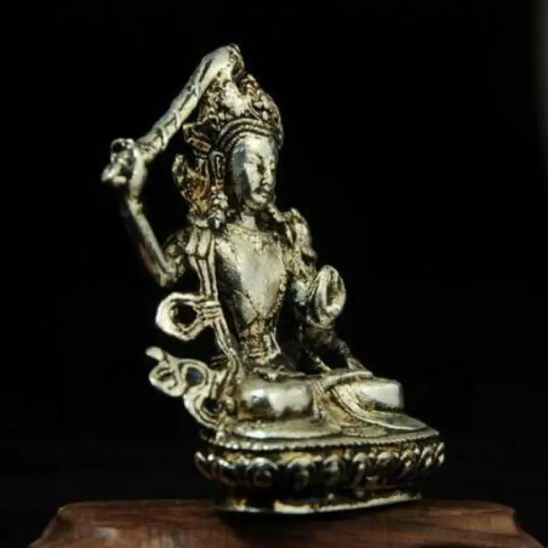 Chinese Old Handmade Cooper-Plating Silver Guanyin Sculpture Statue Decor Room Decor Home Accessories