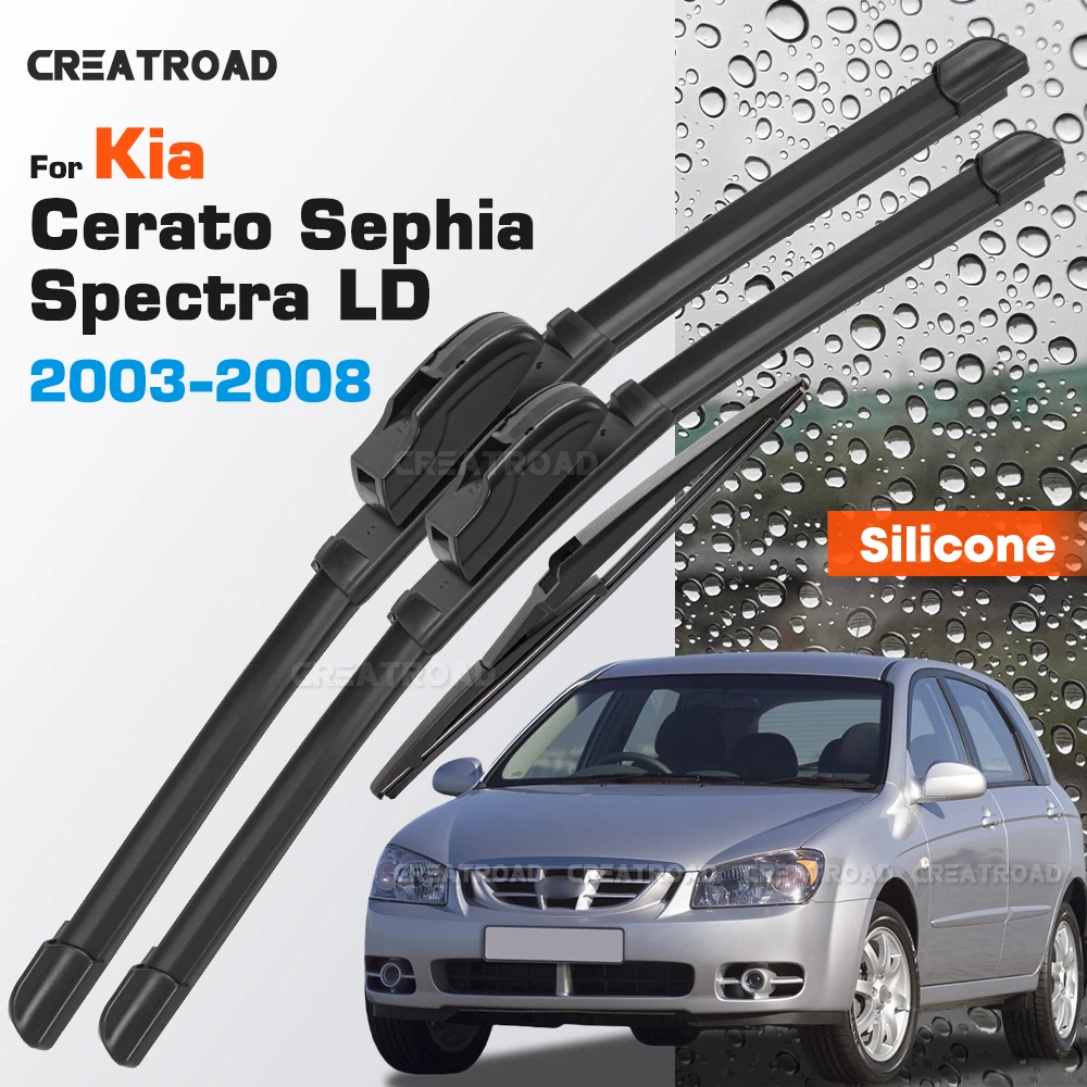 Escobillas de silicona para limpiaparabrisas compatibles con Kia Cerato Sephia Spectra LD 2003 2004 2005 2006 2007 2008, limpiaparabrisas recubiertos, 24"+16"+14"