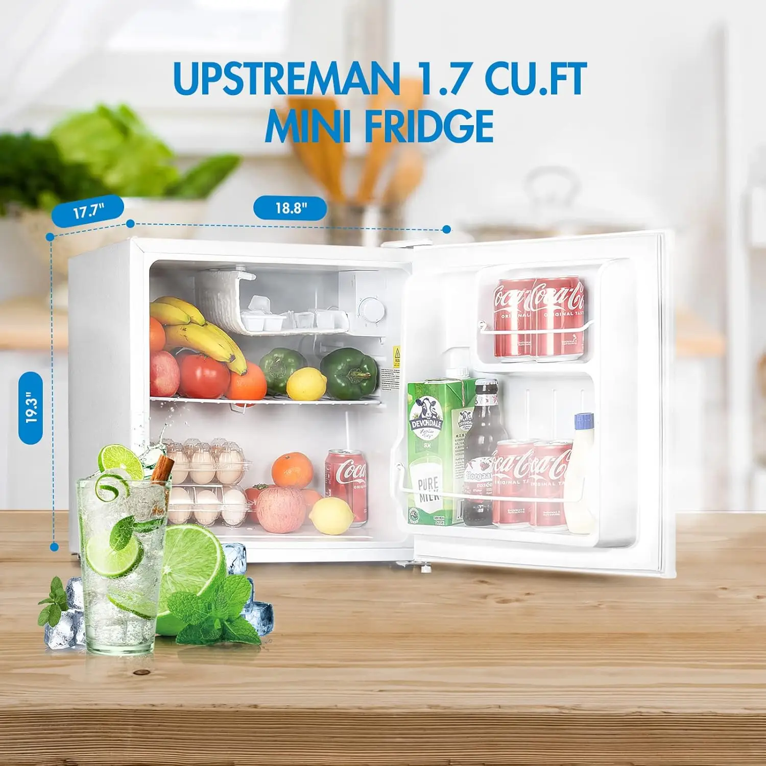 1.7 Cu.ft Mini Fridge with Freezer, Dorm Essentials, Adjustable Thermostat, Energy Saving, Low Noise, Single Door Compact