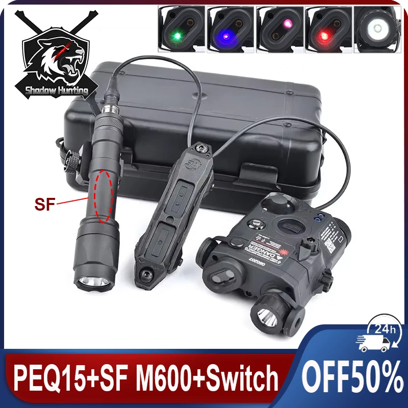 WADSN Tactical PEQ 15 equipments Red Green Blue Powerful Laser Dot IR Indicator Airsoft SF M600C Flashlight Dual Control Switch