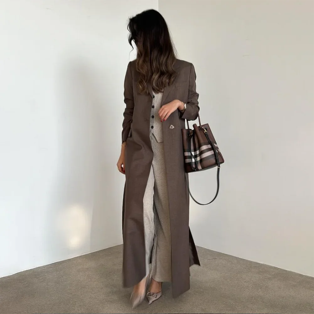 

Brown Women's Blazer Formal Notch Lapel Single Breasted Long Coat Fashion Basic Casual Office Lady Jacket Slim Only 1 Piece