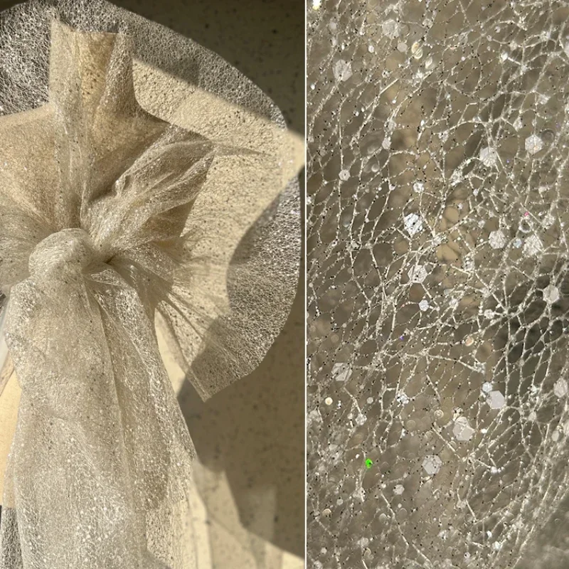 

Сетчатая ткань с шестиугольными блестками, микротвердый дизайн, украшение, свадебное платье для одежды, шитье своими руками по метрам, оптовая продажа