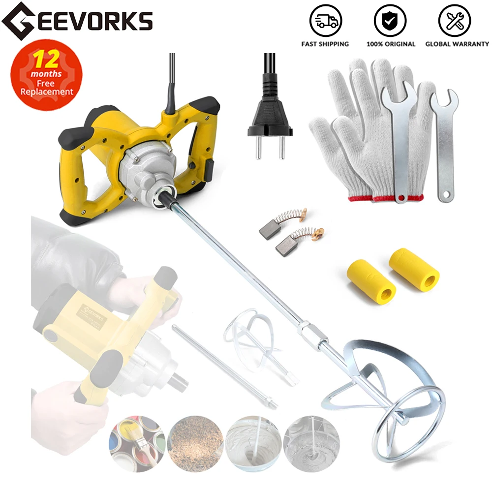 

Geevorks 2600W Electric Concrete Mixer Portable Handheld Concrete Cement Mixer 6 Speeds Adjustable Mixing Machine Stirring Tool