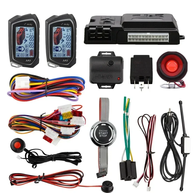 

EC207-M9-SR-B 2 Way Car Alarm System with LCD Pager Display Push Start Button Remote Starter & Shock Warning