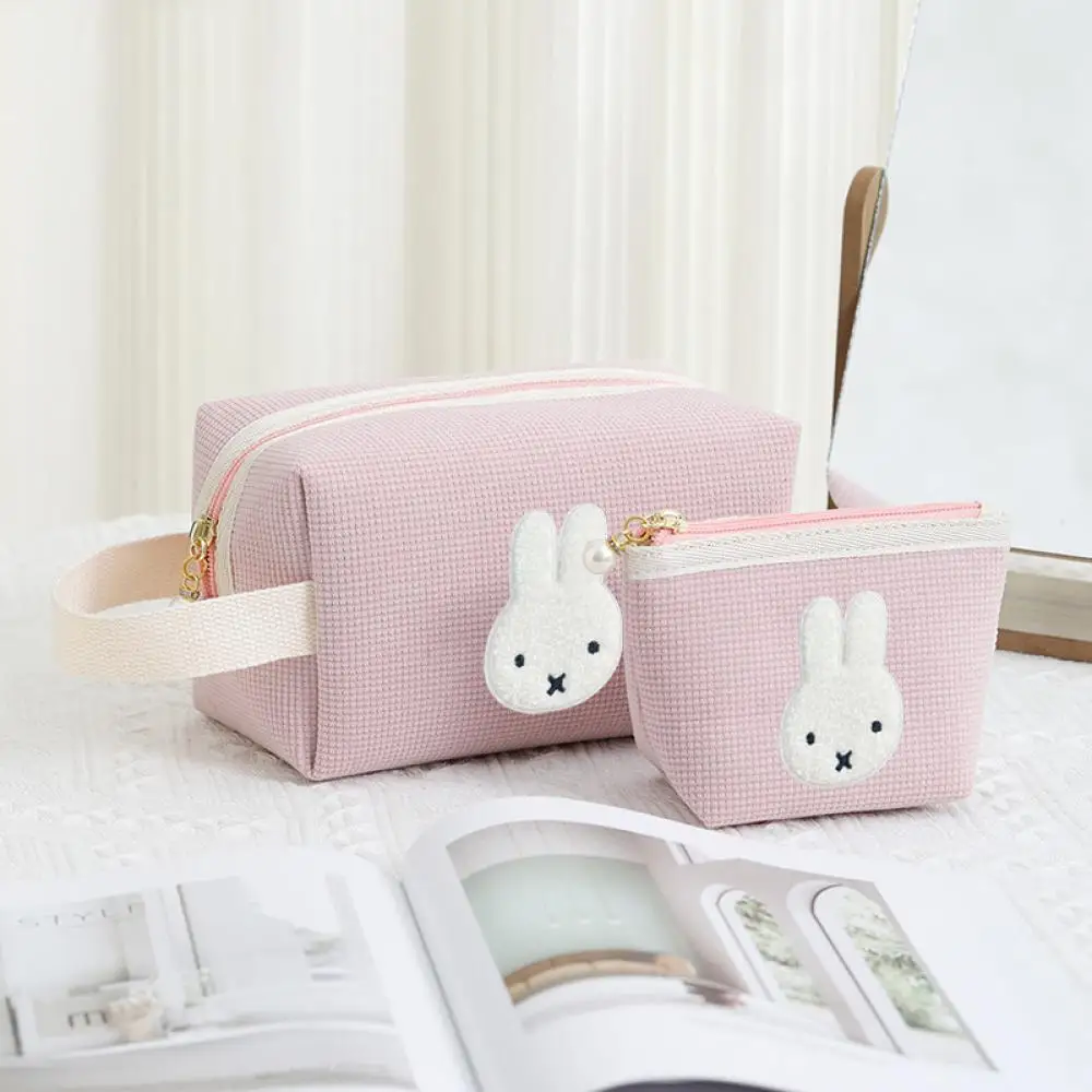 

Вельветовая сумка для хранения Miffy, милая аниме-мультяшная большая вместительная простая портативная сумка для хранения инструментов для макияжа, жемчужная сумка на молнии, подарок для девочки