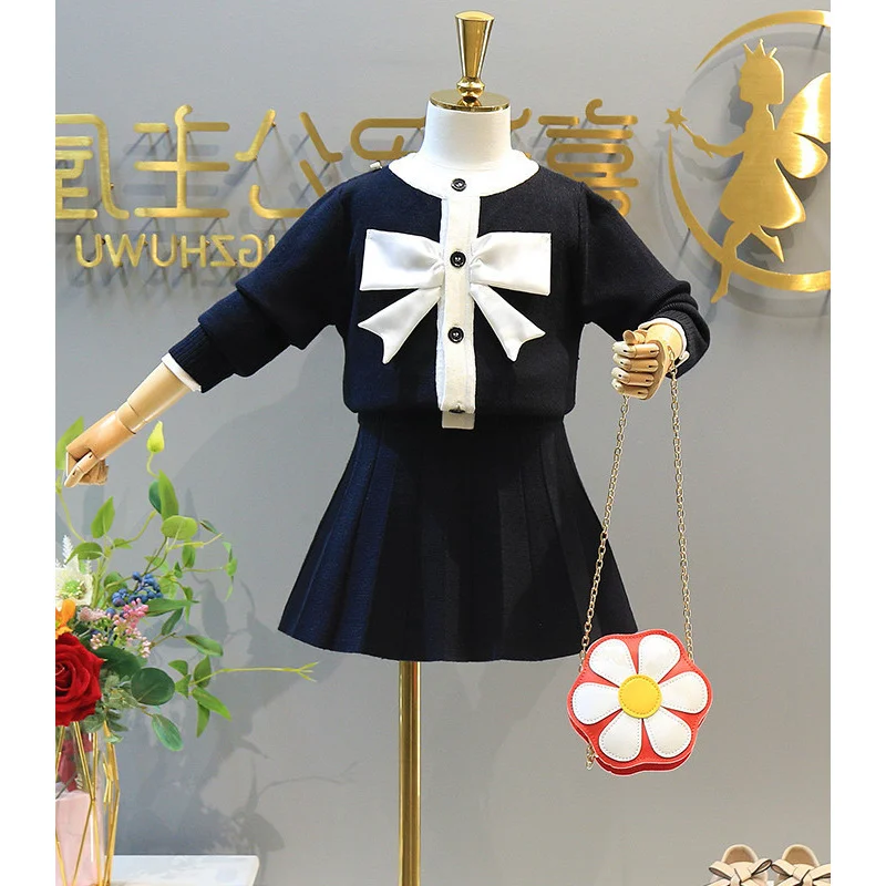 

New Autumn Winter Children's Clothing Children's Stylish Knitted Dress Set Fashionable Sweater and Short Skirt Two-Piece Set
