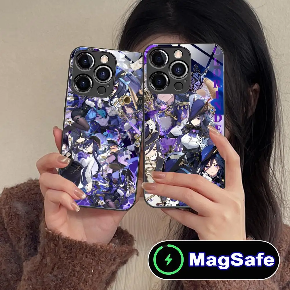 

Чехол для телефона Game GI Clorinde для iPhone 17 16 15 14 13 12 11 Air Pro Max Plus Mini MagSafe, стеклянный, цветной, для смартфона