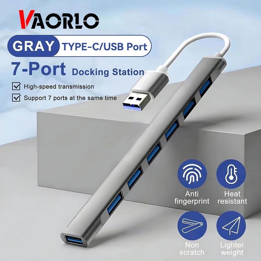 USB 3.0 HUB USB 2.0 HUB USB C HUB Type C HUB Multi Splitter High Speed 5Gbps For PC Computer Multiport USB A HUB Port 7 Ports