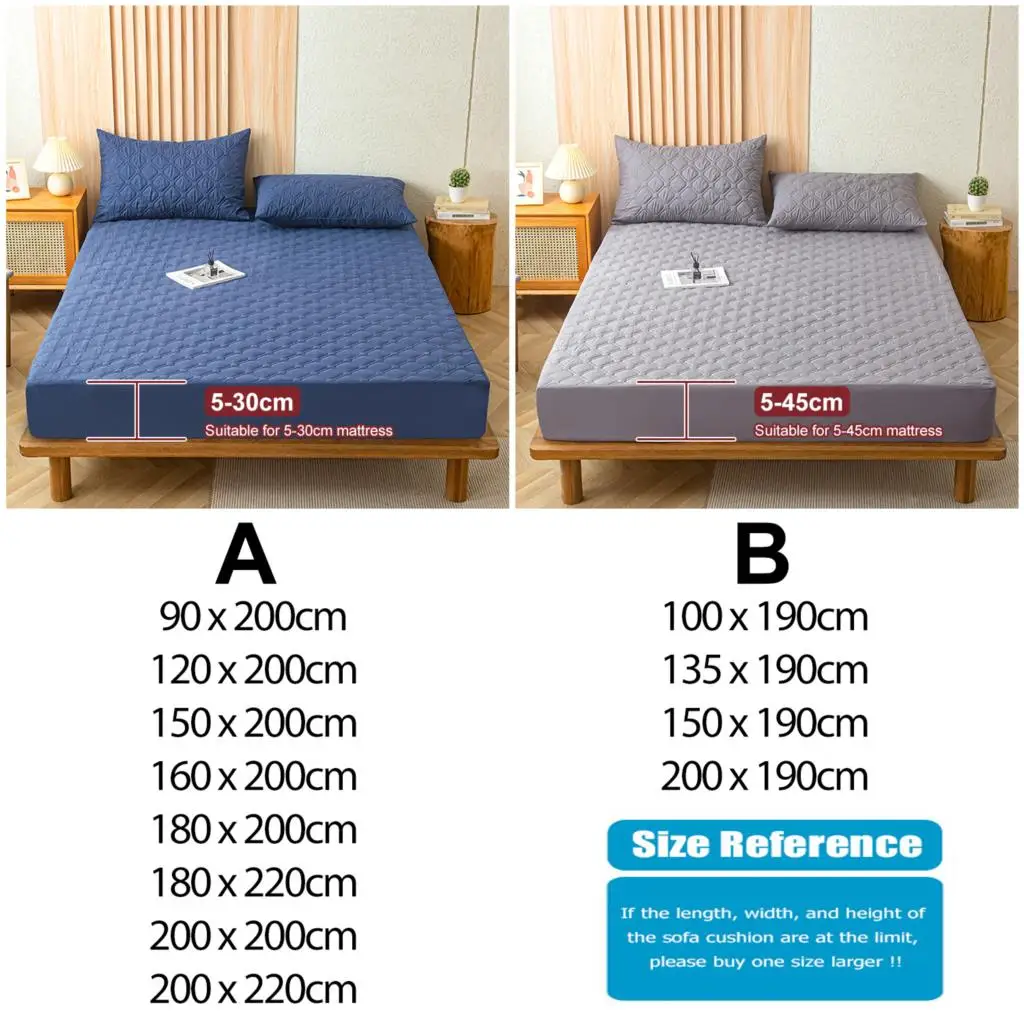 Waterproof Thicken Mattress Cover Protector Non-Slip Bed King&Queen Size Soft Skin-Friendly Bed Cover Fitted Machine Washable