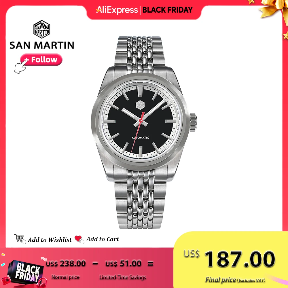 

Часы San Martin Мужские механические, водонепроницаемые, 37 мм, 200 м