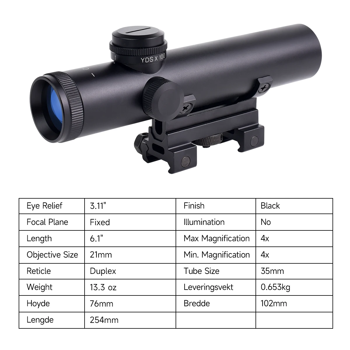 HD 4X20 Optics Sight Tactical Scope Full Coating Glass Etched Cross-Hair Reticle Collimator for 20mm Rail Mount