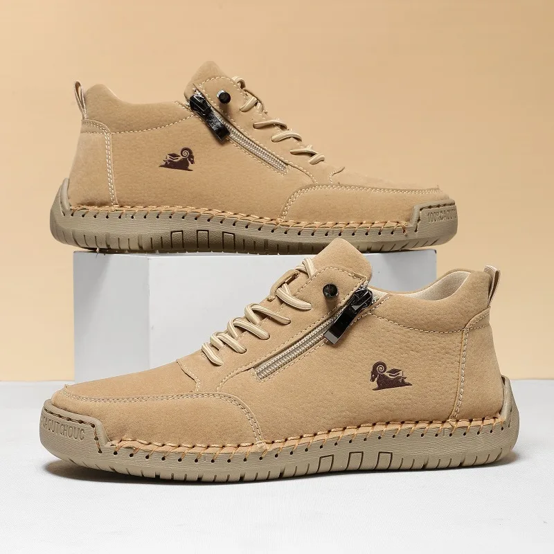 أحذية نسائية كاجوال مصنوعة يدويًا من الجلد للاستخدام الخارجي أحذية رياضية بيضاء ناعمة كلاسيكية بمفاصل الكاحل ومضادة للانزلاق مع أحذية الجري