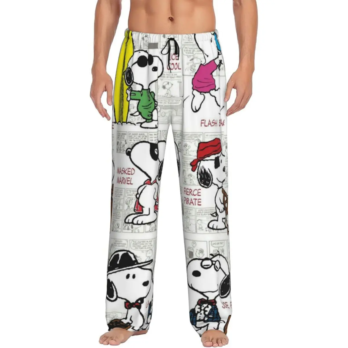 

Custom Printed Cartoon Snoopy Woodstock Animation Pajama Pants for Men Sleep Sleepwear Bottoms with Pockets