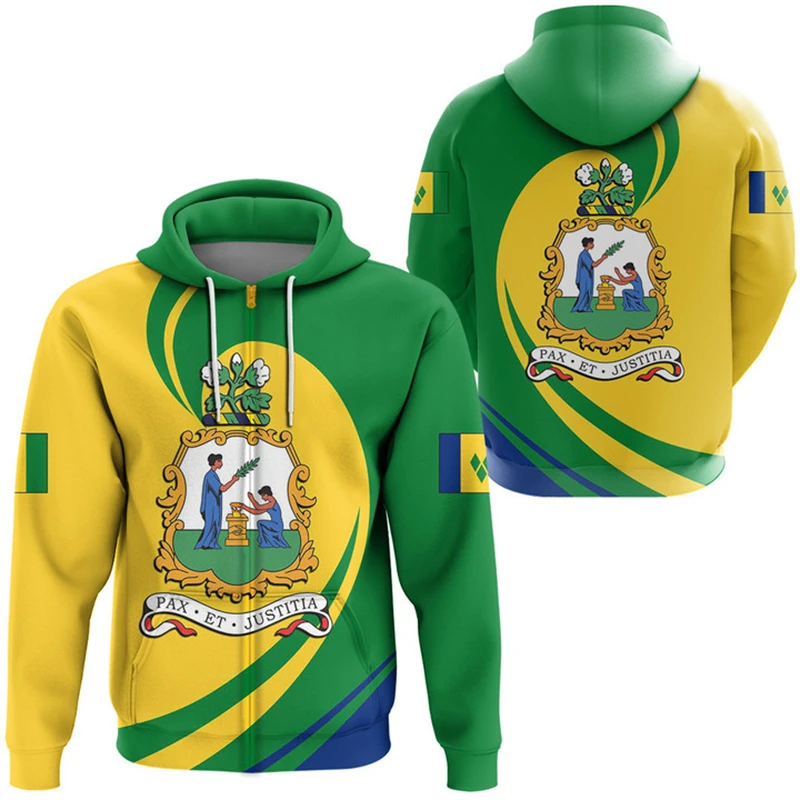 Saint Lucia Flag Map Graphic Sweatshirts LC National Emblem Zip Up Hoodies For Men Clothes Casual Male Hoody Sport Boy Pullovers