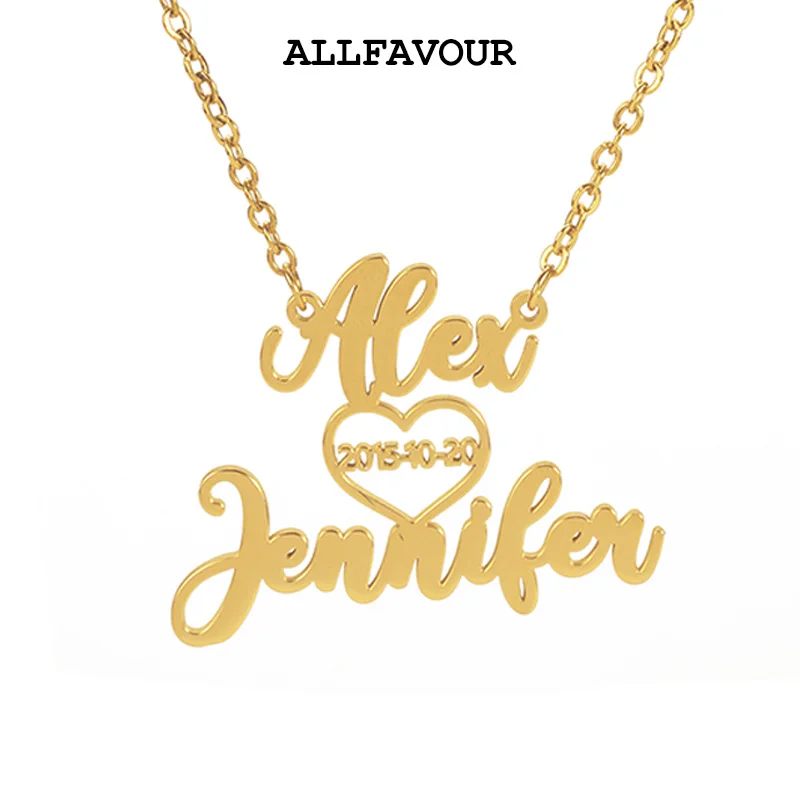 

Trendy Personalized Custom Name Date Heart Necklaces For Women High Quality Gold Color Stainless Steel Birthday Jewelry Gifts