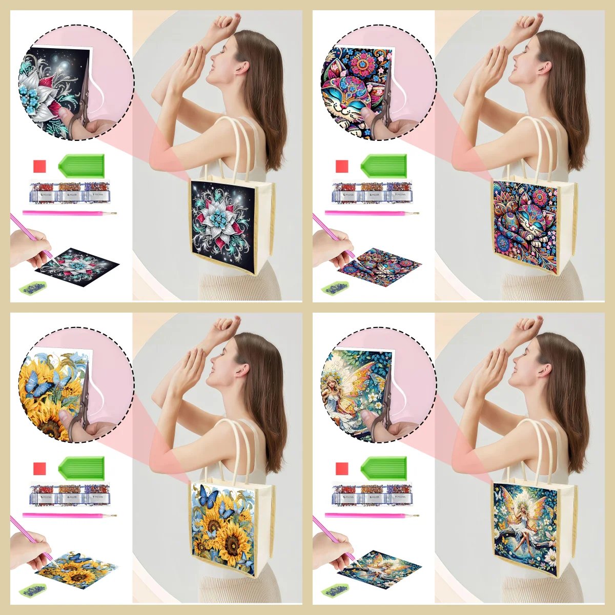 

One piece of diamond-patterned shopping bag featuring flowers and animals. It is very convenient for shopping and traveling.