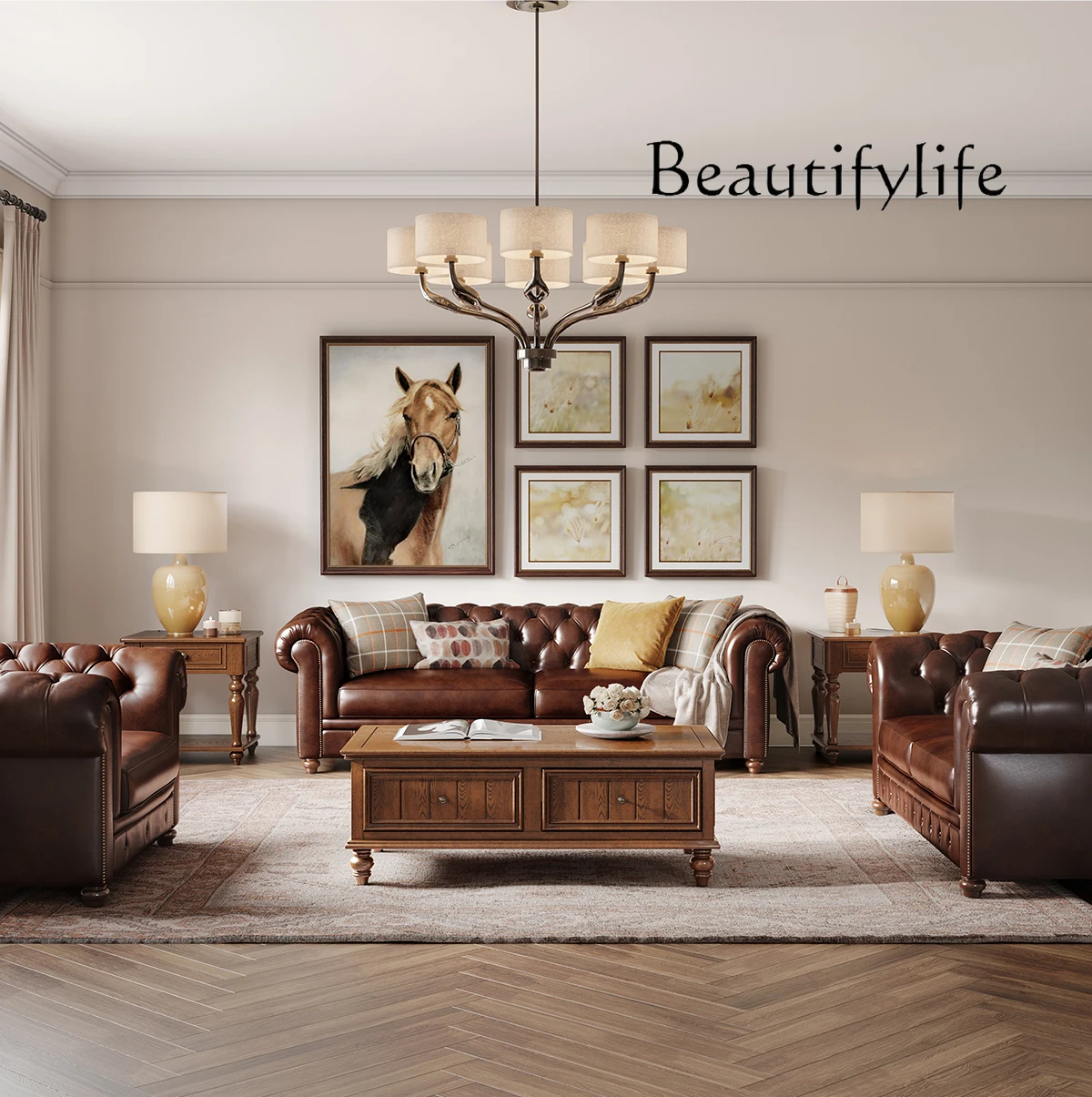 American Sofa Genuine Leather Mild Luxury Retro Living Room Simple First Layer Cowhide Pastoral So Easy So Beauty Furniture