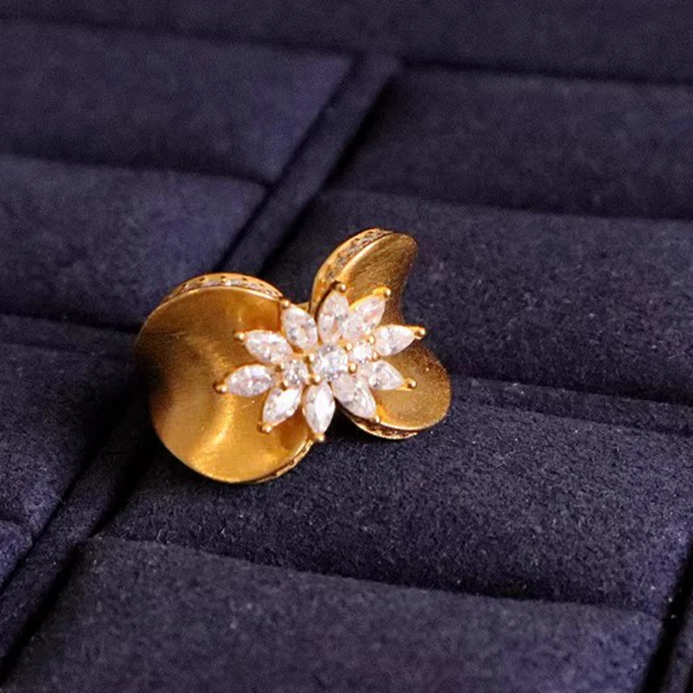 

KQDANCE New Vinatge High Italian Wire Drawing Craft Synthetic Zircon Diamond Flower Rings 925 Silver Gold Plated Jewelry