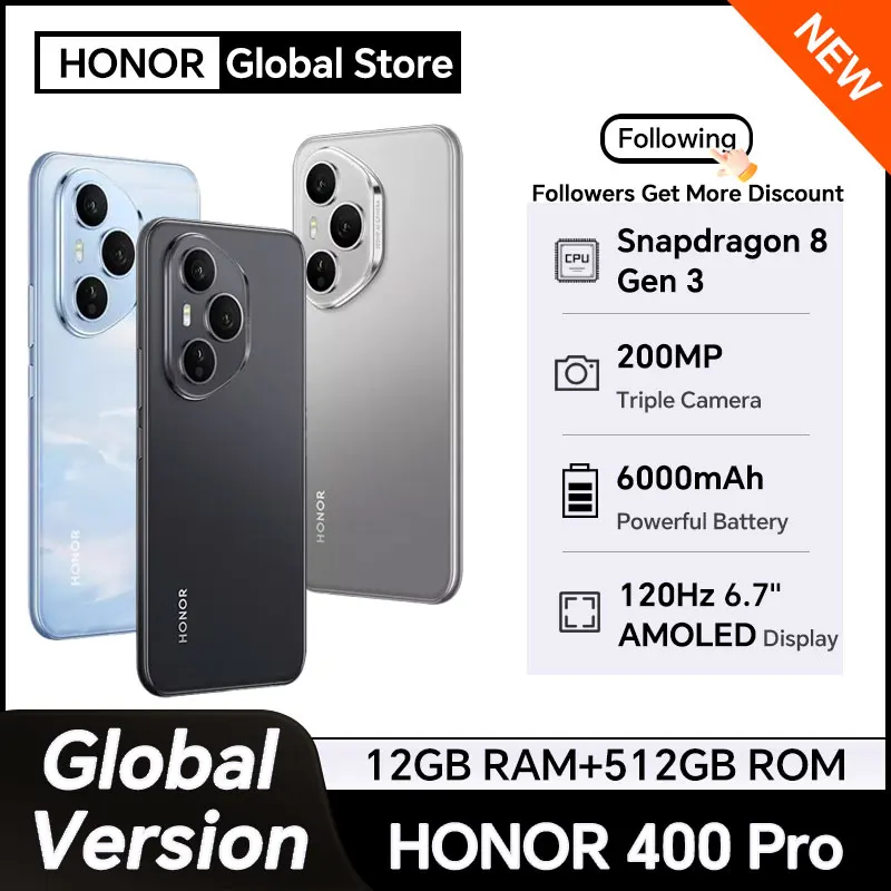 HONOR 400 Pro Global Version 5G Smartphone Snapdragon 8 Gen 3 6.7'' AMOLED Screen 6000mAh Battery 100W Wired 50W Wireless e-SIM