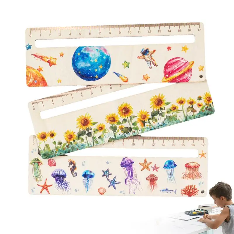 Reading Ruler Jellyfish Flower Planet Pattern Bookmark Ruler 3 PCS Wood Reading Tracking Rulers Classroom Supplies Jellyfish