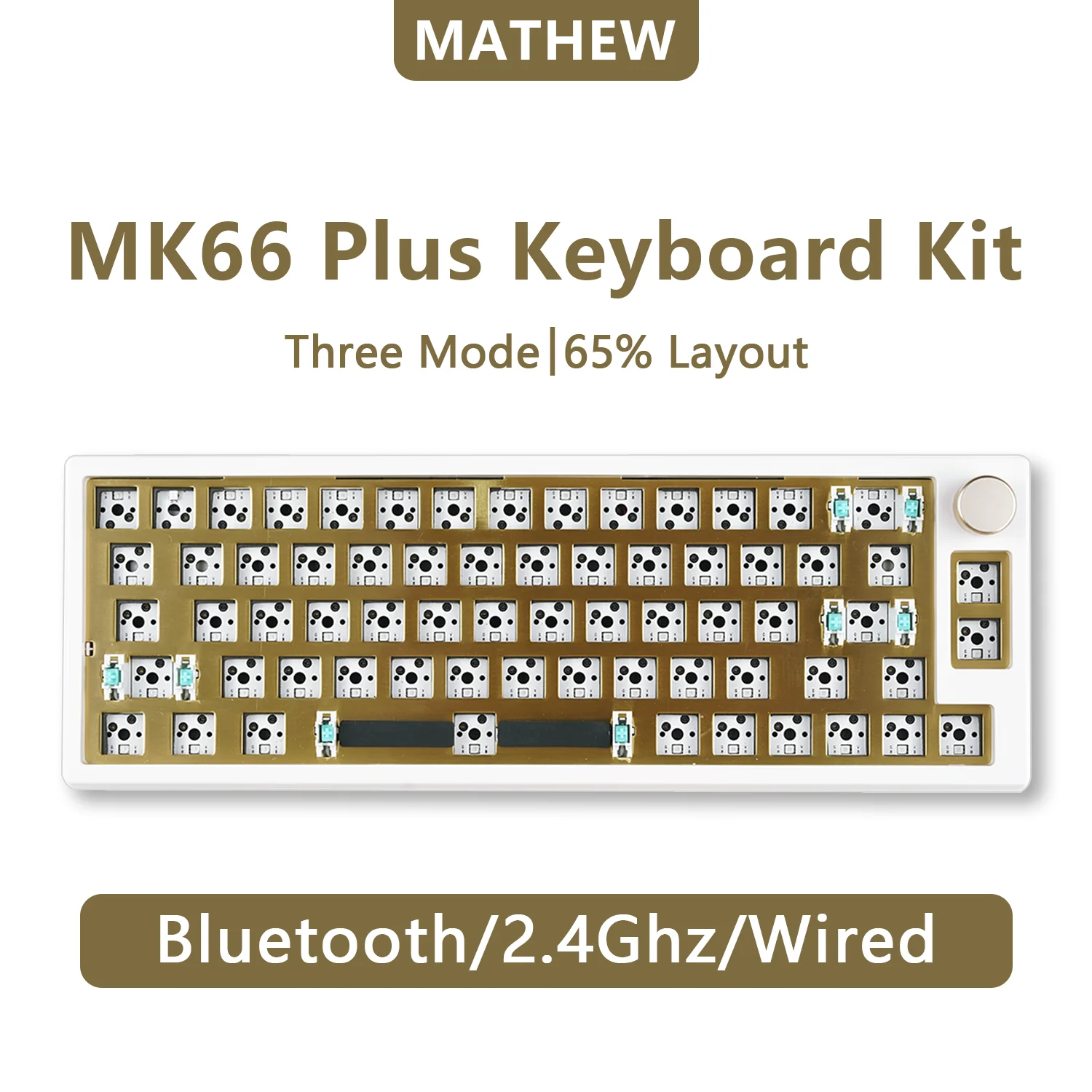 MATHEW MK66 Pro Dichtung, mechanisches Tastatur-Gaming-Kit, 65 Prozent, Hot-Swap-fähiger 3-Modus-Geschmierstab, RGB-Licht, südlich gerichtete LED