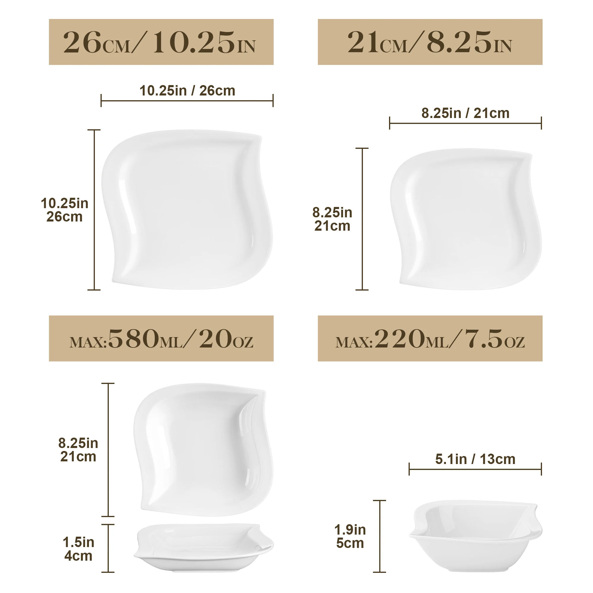 MALACASA 24/48 Piece Ivory White Porcelain Dinnerware Sets Ceramic Plate Sets with 6pcs Dinner Plate/Dessert/Soup Plate/Bowl