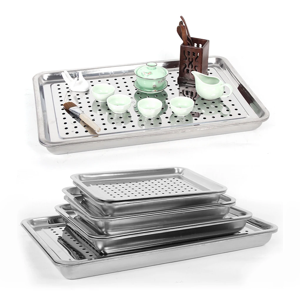 

Сервировочная тарелка для кофе, молочного сока, сливное отверстие, съемный многоразовый поднос для пельменей Wonton, аксессуары для подноса из нержавеющей стали 60x40 см