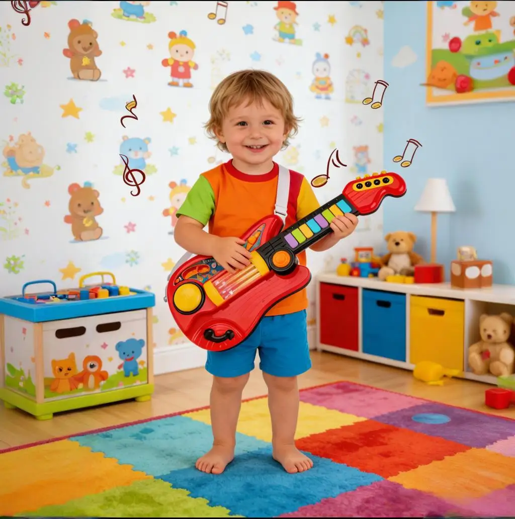 ของเล่นกีตาร์และเปียโนอิเล็กทรอนิกส์แบบพับได้ 2-in-1 ชุดเครื่องดนตรีสำหรับเด็ก ของขวัญเสริมพัฒนาการสำหรับเด็กชายและเด็กหญิง