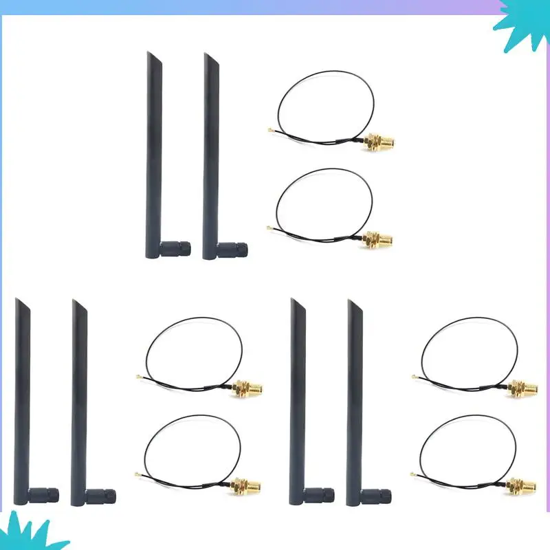 ABZW 6X antena Wifi inalámbrica de doble banda 6Dbi RP-SMA + Cable Pigtail MHF4 para tarjeta inalámbrica AX200 AC9260 NGFF M.2