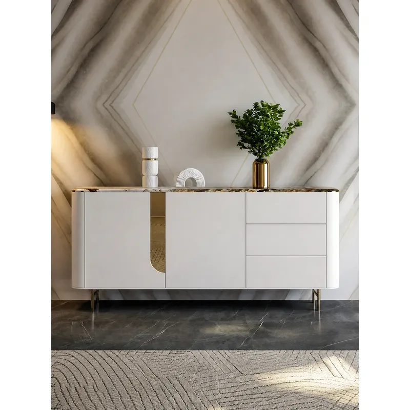 Modern Light Luxury Dining Side Cabinet Simple Living Room Wall Unit Porch Storage Partition Solid Wood Locker High End White