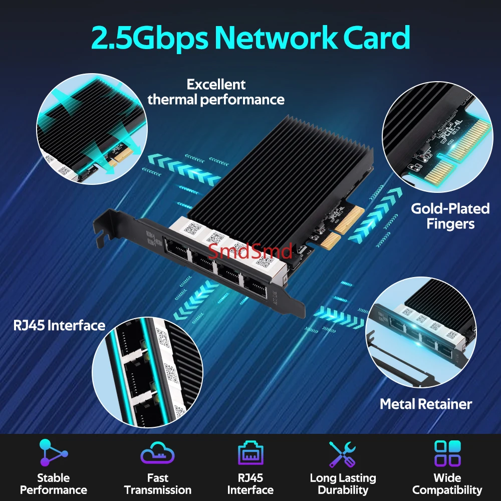 2.5G Base-T PCIE To RJ45 LAN Adapter I226 2500/1000/100Mbps PCI Express Gigabit Ethernet Card Support for Win10/11/Linux